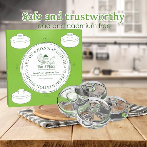 Year of Plenty Fermentation Weights - NonSlip Grip Handle - for Fermenting Sauerkraut, Pickles, Kimchi in Wide Mouth Mason Jars - Lead/Cadmium Free - (Set of 4)