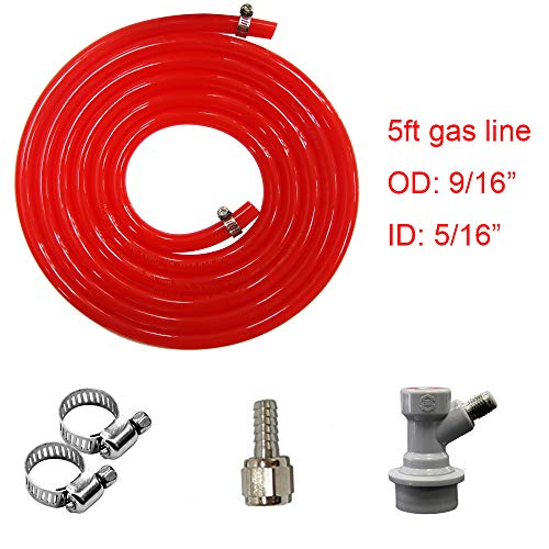Cornelius Keg Gas Line Assembly - LUCKEG Brand Ball Lock Gas Disconnect with 5ft Red Gas Tubing for Homebrewing - size: 5/16