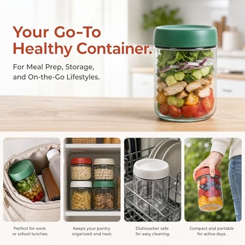 EONJOE 4-Pack Overnight Oats Containers with Lids 16oz Glass Mason Jars Meal Prep Salad Food Cereal Snacks Pudding Yogurt Storage - size: 16oz-4pack-white