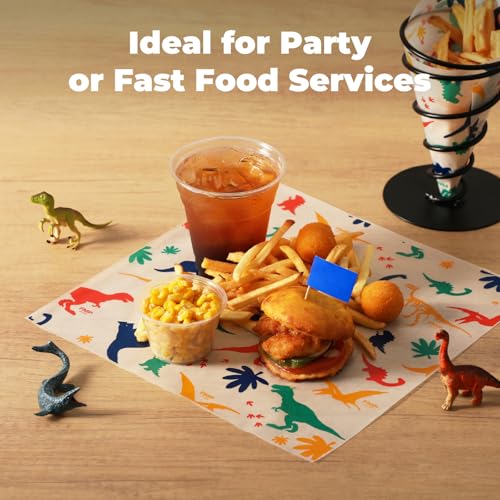Fit Meal Prep Deli Paper Sheets, Dinosaur Dry Waxed Paper for Kids, Waterproof Sandwich, Grease-Proof Wax Paper for Food Basket, Picnic, Barbecue, Restaurants, Burgers, Fries [250 Sheets] 12x12" - color: Colorful-Dinosaur