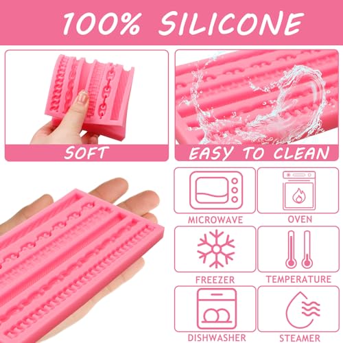 Chain and Rope Pattern Silicone Mold, 6 Designs, Pink Fondant Decorating Tool - color: pink(M17)