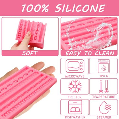 Chain and Rope Pattern Silicone Mold, 6 Designs, Pink Fondant Decorating Tool - color: pink(M17)