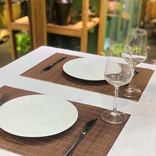 Set of 4 Pcs Bamboo Placemats Natural Anti-Slip Bamboo Placemats Washable Heat-Resistant Table Mats for Dining Room and Kitchen（Chocolate） - color: Chocolate, size: Set of 4