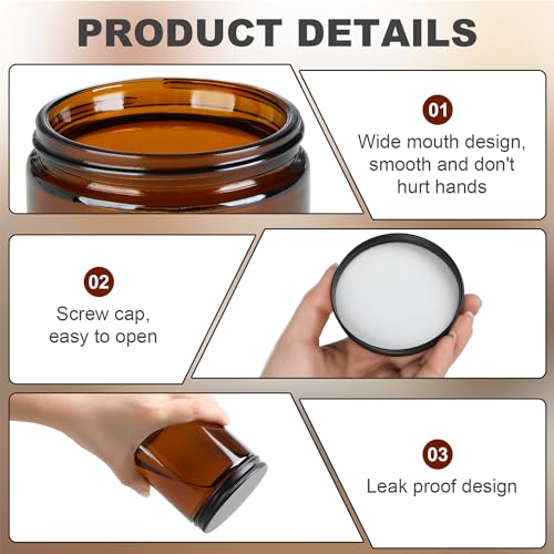Goiio 6 Pack Amber Glass Jars, 8 Oz Thick Amber Round Glass Jars | with Black Metal Lids, for Spice, Sample, Leakproof and Dishwasher Safe