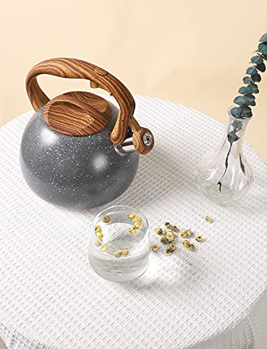 BELANKO 2.7 Quart Tea Kettle for Stovetops - Food Grade Stainless Steel Teapot with Loud Whistle, Cool-Touch Wood Pattern Handle, Rust-Resistant Whistling Kettle - Starry Gray - color: Starry Gray