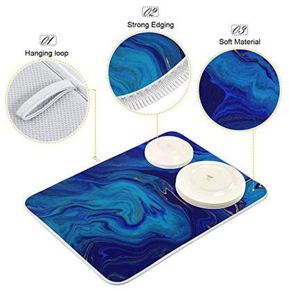 Super Absorbent Dish Drying Mat, Microfiber Fast-Drying Dish Mat, 16" x 18", Kitchen Dish Drying Pad, Navy Blue Gold Marble - color: Navy Blue Gold Marble, size: 16" x 18"