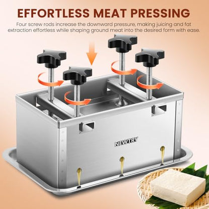 NEWTRY Deli Meat Press Tool 6.6LB Capacity Tofu Press Maker 304 Stainless Steel for Tofu Pork Beef Bacon Homemade Deli Meat with Press Handle
