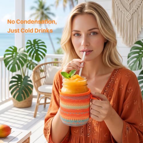 KJQJLY 4 Pcs Mason Jars Sleeves Neoprene 16oz and 24oz 32oz Regular and Wide Mouth Mason Jar Sleeves Holder with Handle (Desert Sunset, 16 OZ) - color: Desert Sunset, size: 16 OZ