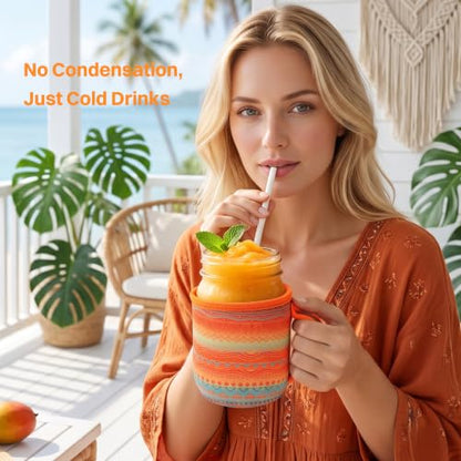 KJQJLY 4 Pcs Mason Jars Sleeves Neoprene 16oz and 24oz 32oz Regular and Wide Mouth Mason Jar Sleeves Holder with Handle (Desert Sunset, 16 OZ) - color: Desert Sunset, size: 16 OZ