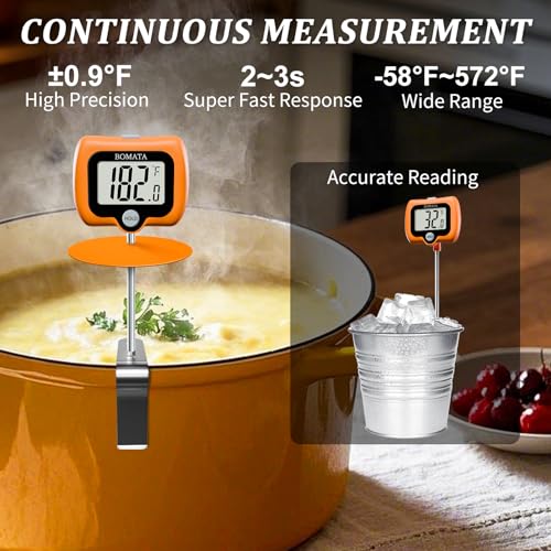 BOMATA Digital Candy Thermometer with Pot Clip, Deep Fry Oil Thermometer with Rotatable Display & Long Probe, for Candy Candle Making, Cooking, Food, Liquids, Water, Sugar.. Orange - color: Orange