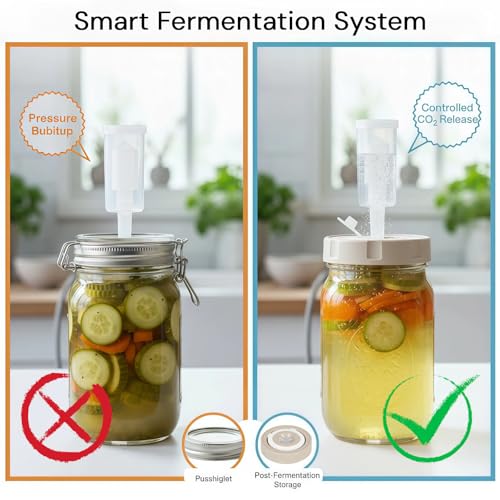 4 Pack Fermentation Kit for Wide Mason Jars, Masontops Fermentation Sauerkraut Pickling Kit with 4 Glass Fermentation Weights, 4 Fermenting Lids with Time Recorder & Airlocks (Jars Not Included)
