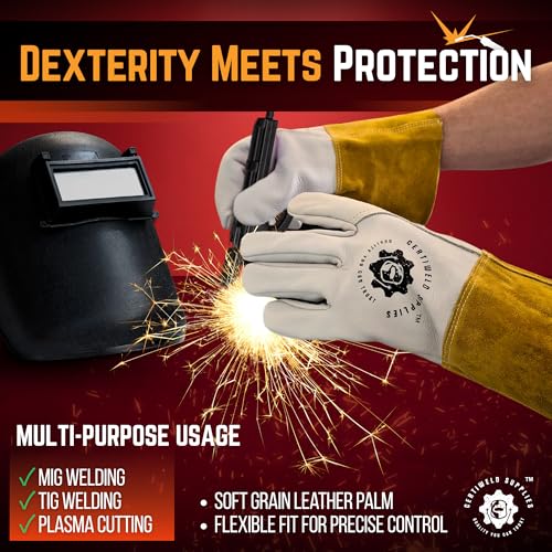 CertiWeld Supplies Leather Welding Gloves – Heat Resistant Work Gloves –Protection Sleeves for BBQ, Gardening, Manual Work - size: X-Large