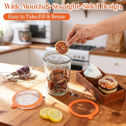 27 oz Glass Canning Jars, 4 Pack Wide Mouth Airtight Sourdough Starter & Fermentation Jars with Clamp Lids, 800ml for Pickles, Yogurt & Pantry Storage
