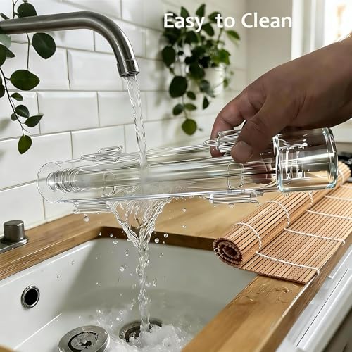 Sushi Making Kit – Clear Sushi Bazooka Roller & Bamboo Sushi Rolling Mat, Easy DIY Sushi Maker Tool Set for Beginners, Homemade Sushi Rolls for Kitchen & Party (Clear) - color: Clear