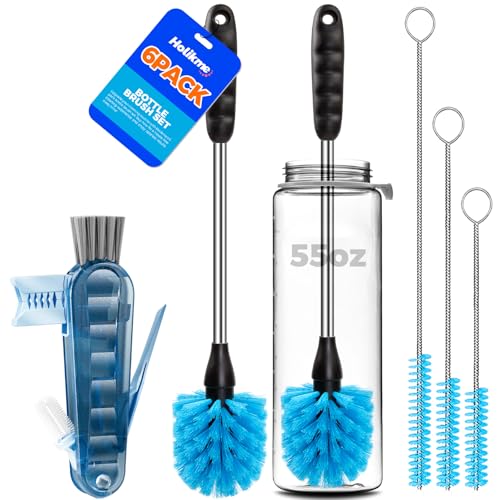 Holikme 6 Pack Brush Set, 14" Long Handle Stainless Steel Cleaner, 3 Straw Brushes, 4-in-1 Cleaning Brush for Water and Baby Bottles Straws, Aqua - color: Aqua, size: 6Pack