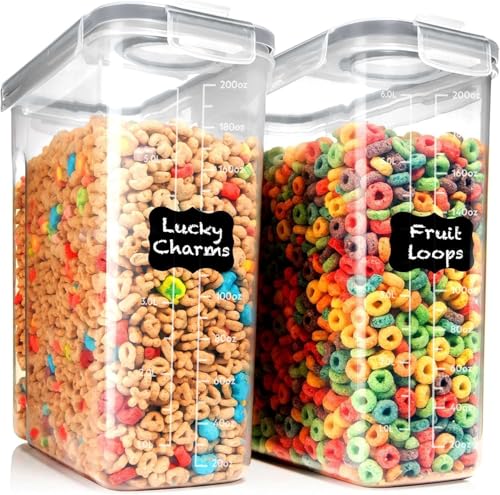 Shazo 2 Pack (6.3L / 213OZ) EXTRA Large Airtight Food Storage Cereal Containers for Bulk Food Storage BPA-Free Plastic Container, Pantry Organization and Canister for Rice, Pasta, Sugar & Flour - color: Gray