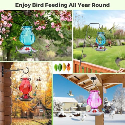 Hummingbird Feeder, BOLITE Glass Hummingbird Feeders for Outdoors Hanging, with Ant Moat and Five Feeding Ports, 22 Ounces, Leak Proof, Purple Bottle - color: Ruby Purple
