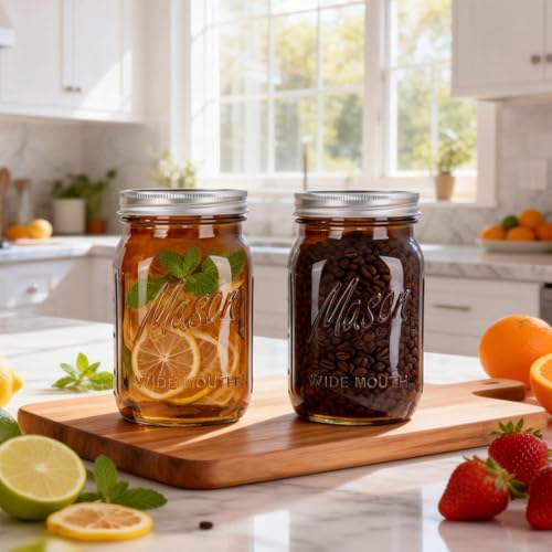 SUT Amber Wide Mouth Mason Jars 32 oz,9 Pack Quart Mason Jars With Airtight lids and Bands,Canning Jars 32 oz for Preserving,Meal Prep,Overnight Oats,Fermenting - color: Amber