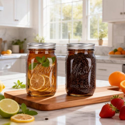 SUT Amber Wide Mouth Mason Jars 32 oz,9 Pack Quart Mason Jars With Airtight lids and Bands,Canning Jars 32 oz for Preserving,Meal Prep,Overnight Oats,Fermenting - color: Amber