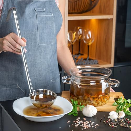 Whysko Soup Ladle Stainless Steel, 8 oz Metal Ladle Spoon, Rustproof Heat Resistant Materials for Cooking and Serving Soups and Sauces, Commercial Grade for Restaurants Catering and Kitchen Essentials - size: 8 Ounce