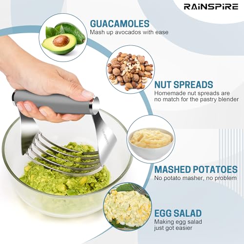 Rainspire XL Pastry Cutter For Baking, Heavy Duty Pastry Blender Stainless Steel, Thick Sharp Blades Dough Blender, Dough Cutter Butter Cutter Pastry for Easy Mixing, Dishwasher Safe, Grey - color: Gray