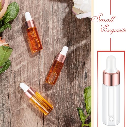 Didaey 100 Pcs 1/2/3/5/10/15 ml Mini Glass Oil Dropper Bottle Bulk, Clear Essential Small Empty Bottles Sample Containers Perfume Liquid Vials with Cap for Traveling (5 ml,Rose Gold) - color: Rose Gold, size: 5 ml
