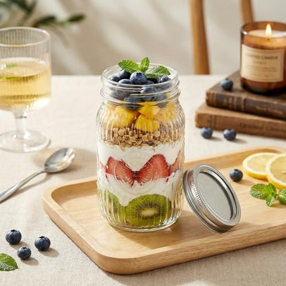 SUT Clear Wide Mouth Mason Jars 32 oz,9 Pack Quart Mason Jars With Airtight lids and Bands,Clear Canning Jars 32 oz for Preserving,Meal Prep,Overnight Oats - color: Flower