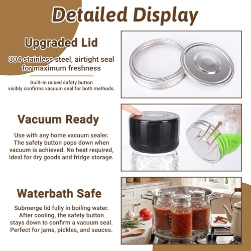 32 oz Mason Jars with Stainless Steel Split Lid, 2-Pack – Wide Mouth Quart Glass Canning Jars, Airtight Seals for Food Storage, Fermenting, Pickling, Kimchi & Sourdough Starter - color: Clear01-32OZ