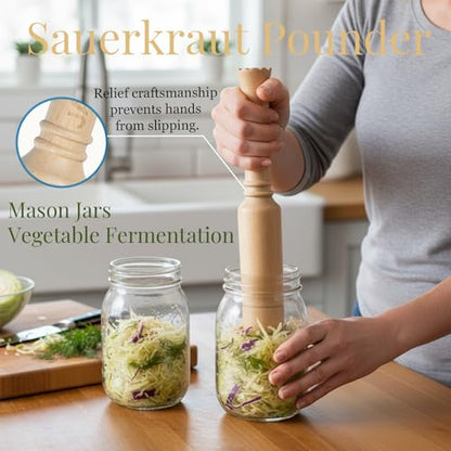 Professional Kitchen&Bar Tool, 12.6" Wooden Muddler for Cocktails & Sauerkraut Pounder for Mason Jars.