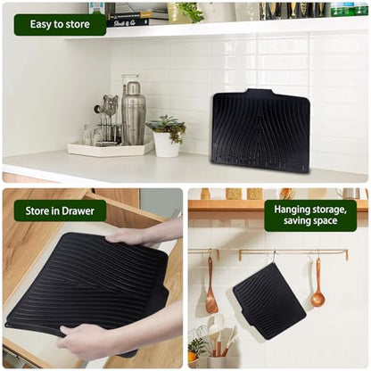 Silicone Dish Drying Mat 16x13,Food-Grade Silicone,Easy Clean Pad for Countertop Protection,Heat Resistant,Easy Clean,Non-Slip Drain Pad with Built-in Drain,Multi-Functional Use,Black - color: Black, size: 16" x 13"