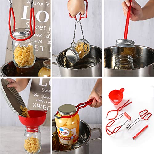5PCS Canning Supplies Canning Kit, Canning Essentials Set Include Tongs, Wide Mouth Funnel, Jar Lifter, Jar Wrench, Magnetic Lid Lifter, Stainless Steel Anti-Scald Clip Suit (Red) - color: Red