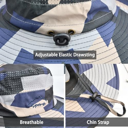Sun Hats for Men Women Fishing Hat UPF 50+ Breathable Wide Brim Summer UV Protection Hat - color: Camo Beige