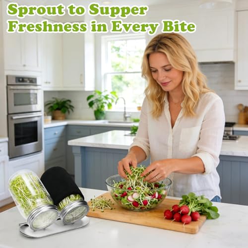 Palksky Sprouting Lids for Regular Mouth Mason Jars, 2Pack Reusable Stainless Steel Screen Bean Sprouts Growing Lid for Organic Alfalfa Broccoli Seeds Mung Bean Plant Germination Kits - color: Regular Mouth Screen Sprouting Lids