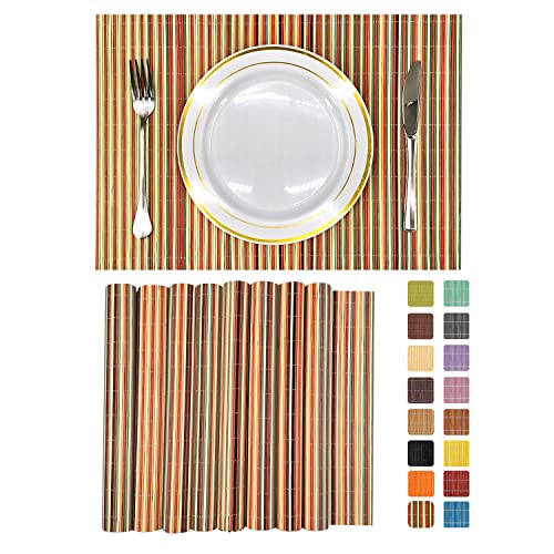 Set of 8 Pcs Bamboo Placemats Natural Anti-Slip Bamboo Placemats Washable Heat-Resistant Table Mats for Dining Room and Kitchen(Colorful) - color: Colorful, size: Set of 8