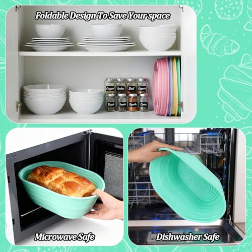 4 Pcs Silicone Bread Proofing Baskets, 10 Inch Oval Foldable Banneton Basket, Dough Proofing Bowls Containers Sourdough Baking Supplies with Non-Stick Surface