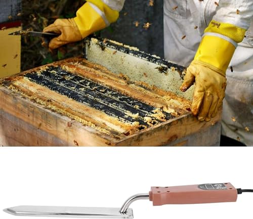 Electric Honey Knife with Uncapping Scratcher Fork, Stainless Steel Honey Cutter, Honey Extractor, Beekeeping Scraper Tool with Wood Handle, Beekeeping Equipment Tools