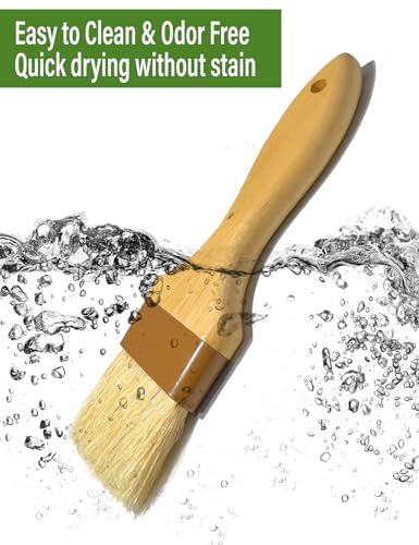 Pastry Basting Brush for Cooking and Baking 2",Natural Boar Bristle Food Grade,Heat-resistant,Non Shedding for Oil and Sauce, Butter,Egg Wash,Marinades,Flour,BBQ,Barbecue,Meat,Turkey Baster Brush