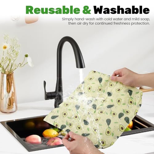 2 Pack Beeswax Wraps Bag for Food, 14x10in, Reusable Bread Bags for Homemade Bread, Beeswax Paper Food Storage Wrap for Sourdough, Sandwich, Cheese, Fruit, Snack, Avocado - style: Avocado