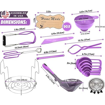 Supa Ant Canning Supplies Starter Kit- Canner Accessories with Canning Rack for Jars, XL Ladle,Wide Mouth Jar Funnel,Jar Lifter and Wrench,Bubble Popper/Measurer,Lid Lifter,Kitchen Tongs (Lavender) - color: Lavender