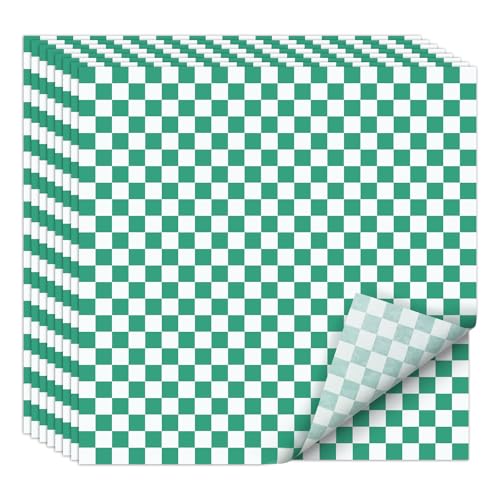 EcoDispose 12 x 12 Inches Grease Proof Deli Paper Precut Sheets for Deli Food, BBQ, Picnic, Party (100 Pcs, Green&White Checker) - size: Green Checker 12"x12"