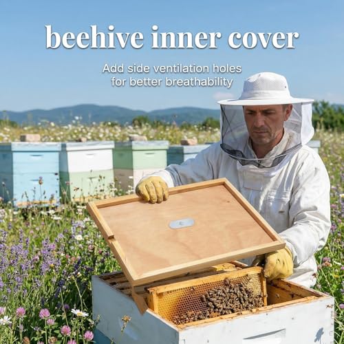MINEHAJIME 2pcs Beehive Inner Cover for 10 Frame Hive Box,Beeswax-Coated Bee Hive Cover,Beekeeping Supplies,Bee Hive Screen Inner Cover,Cover with Feeding Hole for Beekeeping Tool (10 Frame-2pcs) - size: 10Frame-2pcs