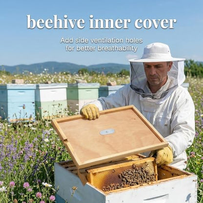 MINEHAJIME 2pcs Beehive Inner Cover for 10 Frame Hive Box,Beeswax-Coated Bee Hive Cover,Beekeeping Supplies,Bee Hive Screen Inner Cover,Cover with Feeding Hole for Beekeeping Tool (10 Frame-2pcs) - size: 10Frame-2pcs