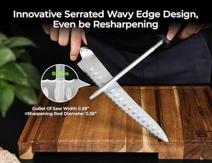 Piklohas Resharpenable Bread Knife for Homemade Bread, 8 Inch Serrated Sourdough Knife with Offset Handle, Innovative Wavy Edge for Clean Slices Crusty Bread, Bagels, Pineapple & Tomatoes, Gift Box - size: 8"