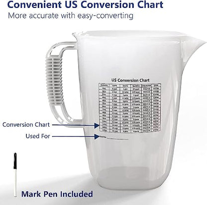 WhiteRhino 1 Gallon 134oz Measure Pitcher,US Conversion Chart, Extra Large Plastic Measuring Cup-Strong Food Grade, Graduated Mixing Pitcher for Lawn, Pool Chemicals,Home Hobbies,Motor Oil and Fluids - color: 1 Gallon / 134oz - Style 2
