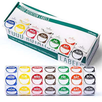 Date Stickers for Food - Day of The Week Day Dots Removable Food Labels, 0.75" Date Dot Stickers for Food Containers, 3500 Labels with Dispenser Box - color: Rotation Labels