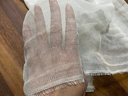 Mull Muslin 100% Cotton Fabric Voile Curtains Fine Unbleached Cheesecloth Linen Look Wedding Table Runner - 140cm Wide - Ecru Cream (Per 10 Metres)