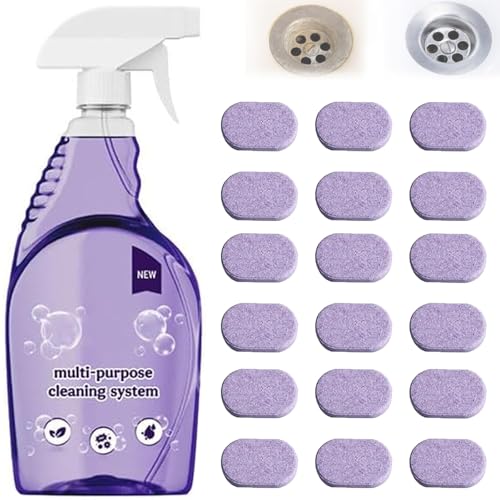The All-In-One Multi Purpose Cleaning System - Cleaning Spray for Instant Stain Removal, With Concentrated Cleaning Tablets, for Home, Kitchen, Bathroom & More (1 Bottle+18 Pcs)