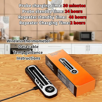 500ft Smart Bluetooth Meat Thermometer with IP66 Waterproof, Food Thermometer for BBQ, Wireless Meat Thermometer for Kitchen, Smoker,Grilling, Oven, Rotisserie Gift(iOS & Android)