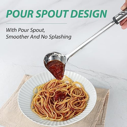 Gravy Ladle, 1 oz Small Ladles for Serving Sauce, Stainless Steel Sauce Ladle with Pouring Spout, 13.4 inch Drizzle Spoon for Gravies and Dressings, Durable Construction, Silver, KLB-ASB-123 - size: 1 oz Gravy Ladle