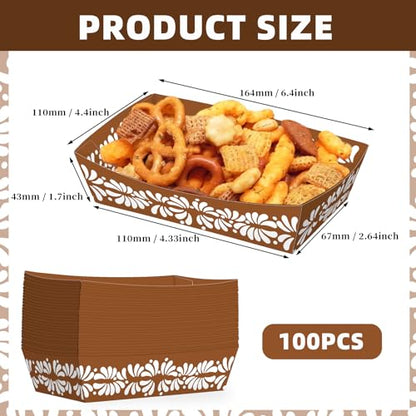No Folding Required 50 Pack 2Lb Cielito Lindo Party Decoration Mexican Snack Trays Platos De Barro Mexicanos Terracotta Clay Pottery Disposable Trays Nacho Popcorn Food Container for Mexican Party